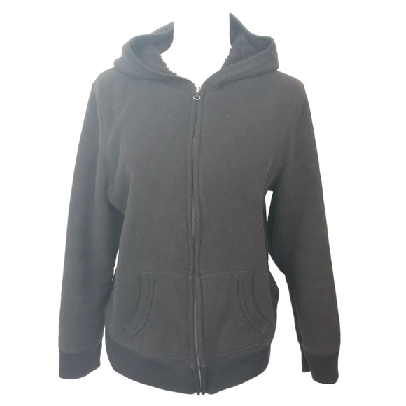 OLD NAVY Sweatshirt Women's Size Large Black Full Zip Teddy Hoodie - Picture 3 of 14